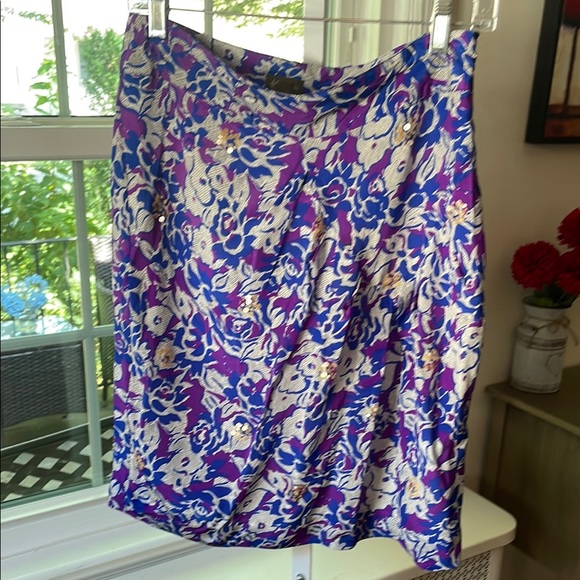 1039. Fei Floral Purple and Cream Skirt - Picture 1 of 4